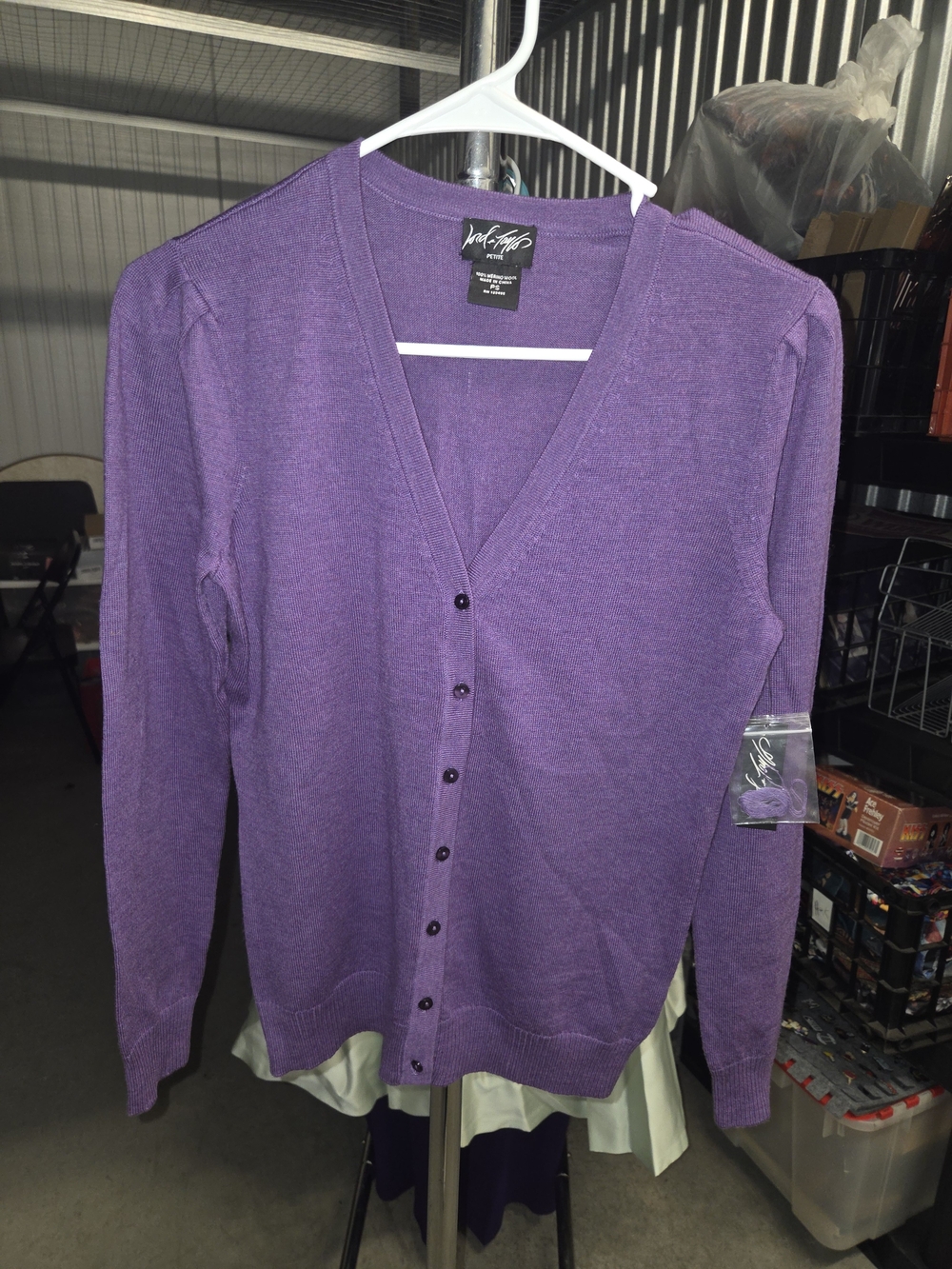 Lord & Taylor Purple Button-Front V-Neck Cardigan